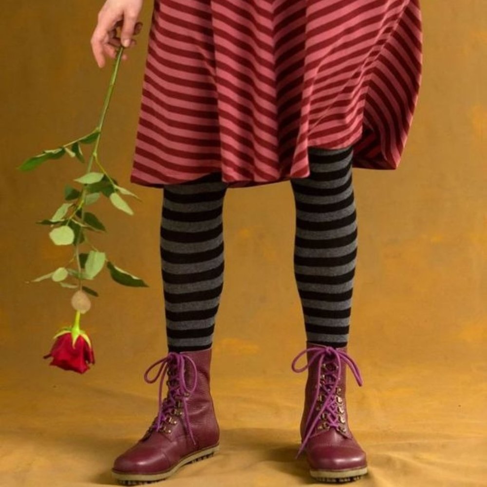 Gudrun Sjoden XL Blk/Gray Block Stripe Eco Cotton Tights